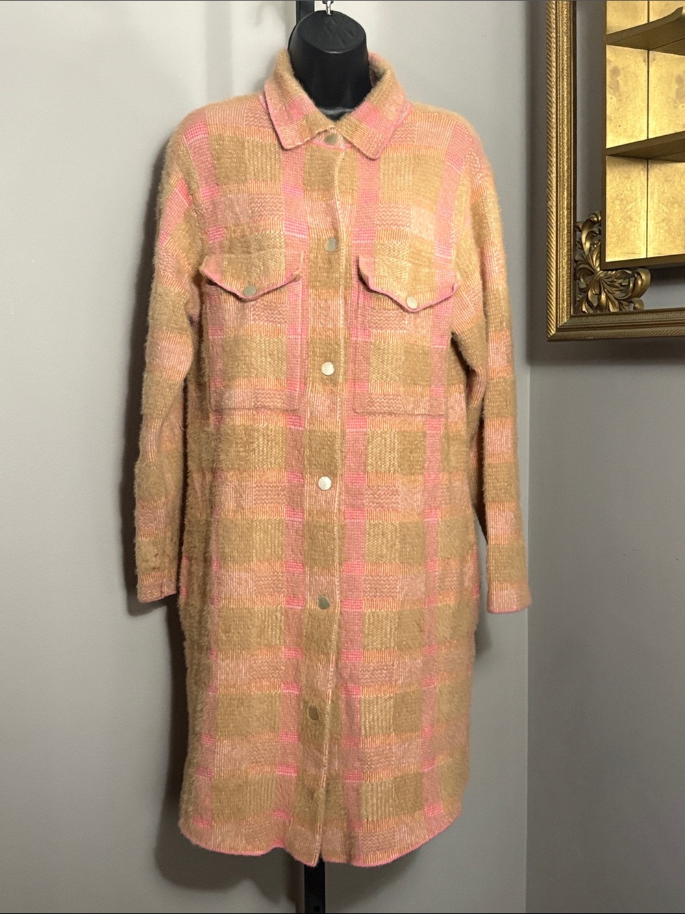 Anthropologie Pilcro Small Eliza Eyelash Sweater Jacket Plaid Trench Coat